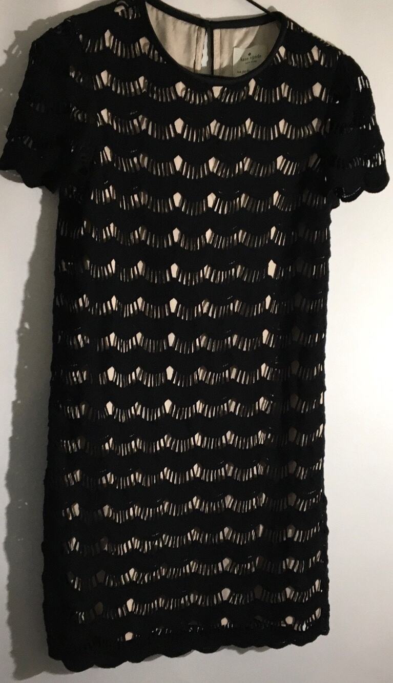 Kate Spade Virginia Women's Sz 0 Black Scalloped Crochet Lace Overlay Shift Mini